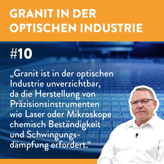 Podcast Folge 10: Granit in der optischen Industrie. Granit ist unverzichtbar für Präzisionsinstrumente wie Laser und Mikroskope dank chemischer Beständigkeit und Schwingungsdämpfung. Experte von REITZ Natursteintechnik im Gespräch.
